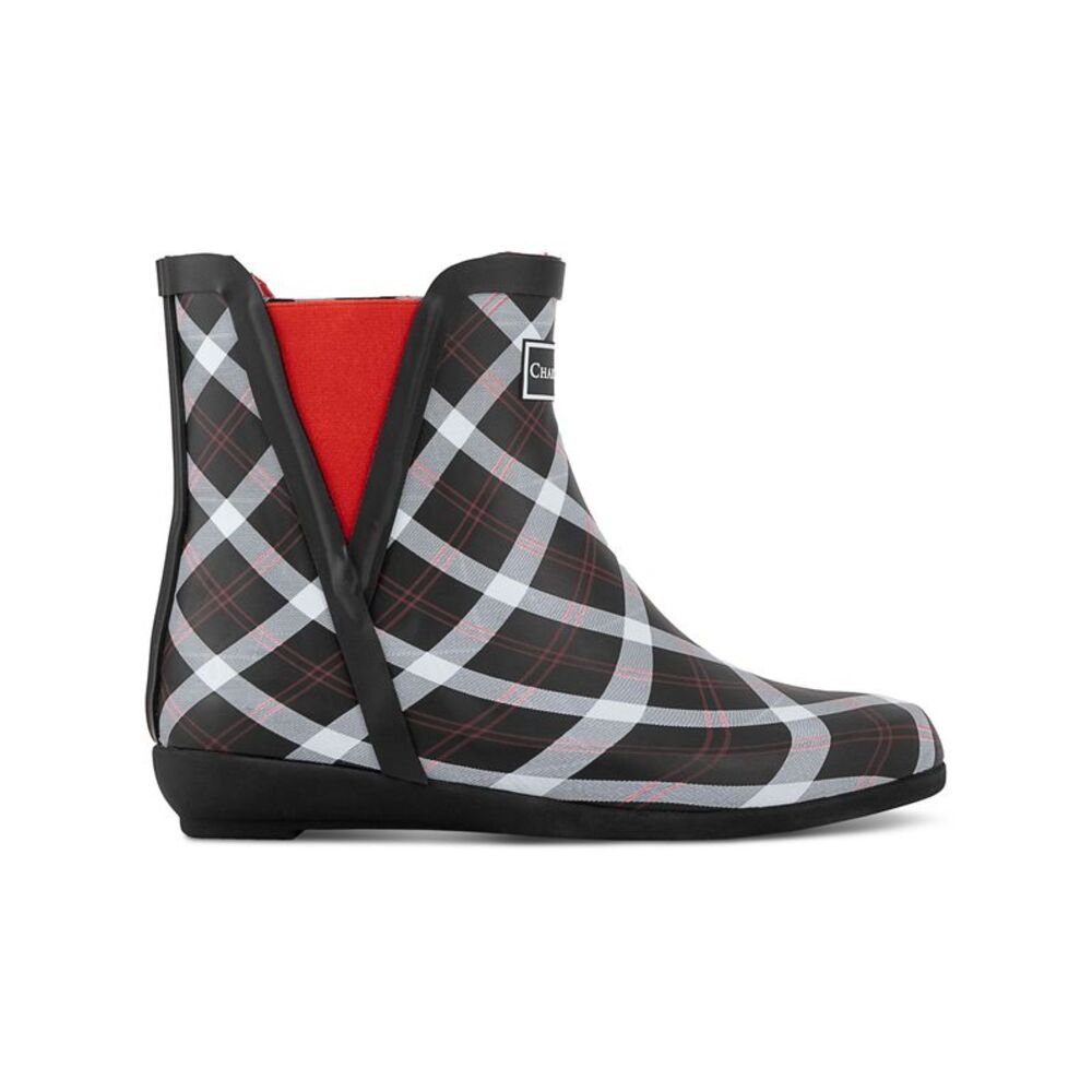 CHARTER CLUB Womens Black Plaid Goring Cloudburst Round Toe Rain Boots 5 M